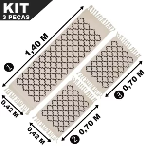 Kit 3 Peças Passadeira Cozinha Tapetes Para Cozinha Geométrica Excelente Qualidade Tecido Grosso Tear Nozinho